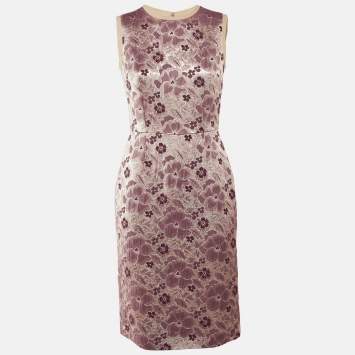 مملوكة مسبقًا فستان دولتشي أند غابانا بدون أكمام بروكيد زهري متوسط الطول مقاس وسط