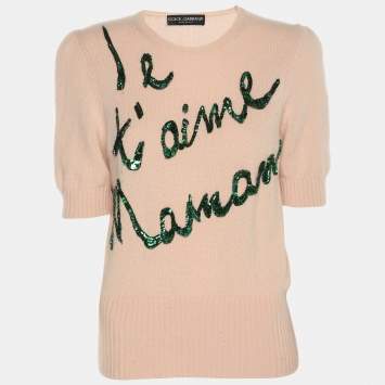 Pre Owned Dolce & Gabbana Beige Knit Cashmere Top S