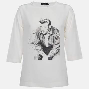 Pre Owned Dolce & Gabbana x James Dean Off White Printed Silk Top S