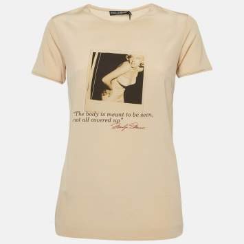 Pre Owned Dolce & Gabbana x Marilyn Monroe Beige Printed Silk Top M