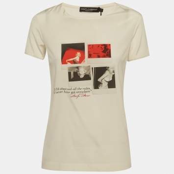 Pre Owned Dolce & Gabbana Cream Marilyn Monroe Print Silk Blend Top M