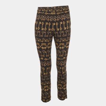 Pre Owned Dolce & Gabbana Black Key Print Crepe Slim Fit Pants S