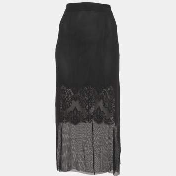 مملوكة مسبقًا تنورة ميدي دولتشي آند غابانا طبقات مزدوجة شبكة سوداء مقاس ميديوم (وسط)