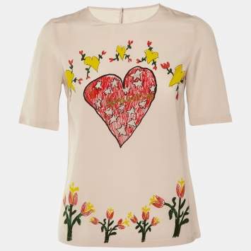 Pre Owned Dolce & Gabbana Pink San valentino Printed Silk Top S