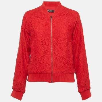 Pre Owned Dolce & Gabbana Red Corded Lace Bomber Jacket S