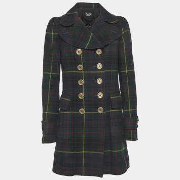 مملوكة مسبقًا Dolce & Gabbana Green Check Wool Double Breasted Coat S
