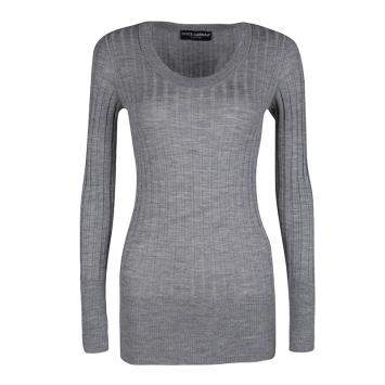 Pre Owned Dolce & Gabbana Grey Ribbed Sweater S