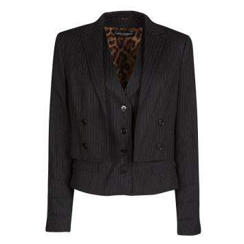Pre Owned Dolce & Gabbana Black Pin Striped Wool Layered Blazer M