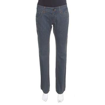 Pre Owned Dolce & Gabbana 14 Green Grey Washed Effect Distressed Denim Jeans M