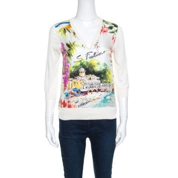 Pre Owned Dolce & Gabbana Multicolor Portofino Printed Silk Sweater S
