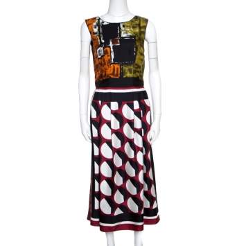 Pre Owned Dolce & Gabbana Multilcolor Abstract Printed Silk Sleeveless Dress S