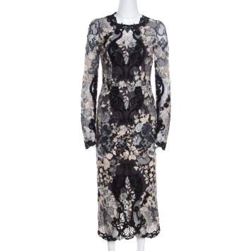 Pre Owned Dolce & Gabbana Multicolor Embroidered Lace Sheer Maxi Dress S