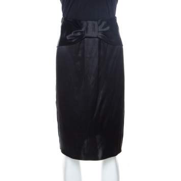 Pre Owned Dolce & Gabbana Black Bow Detail Silk Satin Skirt M