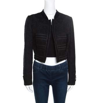 Pre Owned Dolce & Gabbana Black Jacquard Corded Applique Velvet Trim Cropped Jacket S