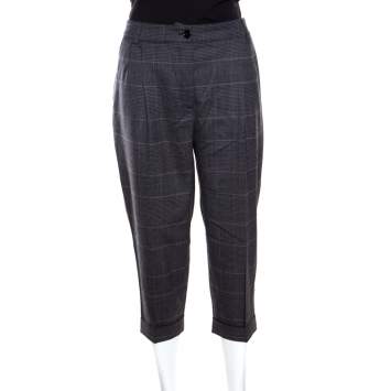 Pre Owned Dolce & Gabbana Grey Prince of Wales Checked Wool Cropped Trousers M