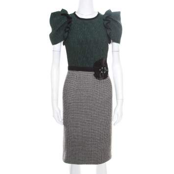 Pre Owned Dolce & Gabbana Multicolor Wool Blend Embellished Pencil Dress XS
