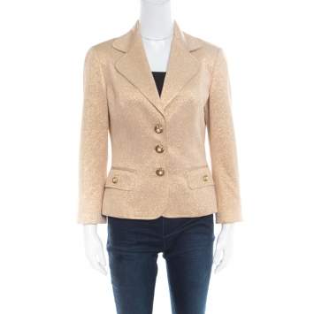 Pre Owned Dolce & Gabbana Matte Gold Cloque Faux Pearl Embedded Button Front Blazer M