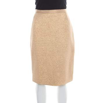 Pre Owned Dolce & Gabbana Matte Gold Cloque Knit Pencil Skirt M