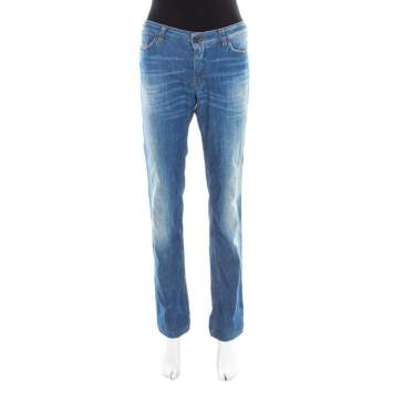 Pre Owned Dolce & Gabbana Indigo Faded Effect Distressed  Denim Straight Fit Cute Jeans L