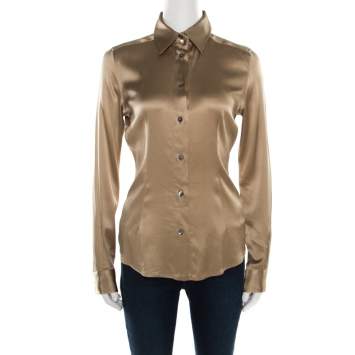 Pre Owned Dolce & Gabbana Beige Silk Satin Long Sleeve Button Front Shirt S 