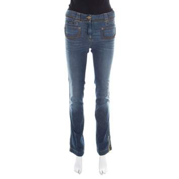 Pre Owned Dolce & Gabbana Indigo Dark Wash Faded Effect Chain Embellished Jeans S