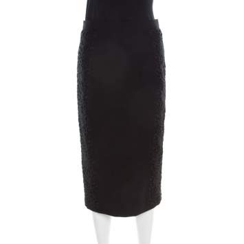 Pre Owned Dolce & Gabbana Black Wool Blend Floral Lace Paneled Pencil Skirt S