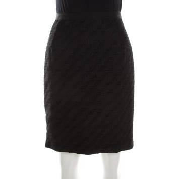 Pre Owned Dolce & Gabbana Black Textured Jacquard Leopard Print Lined Skirt M