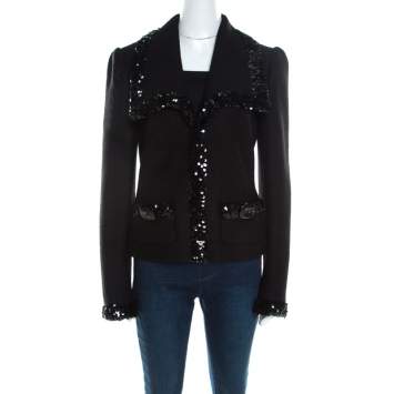 Pre Owned Dolce & Gabbana Black Wool Sequined Edge Blazer M