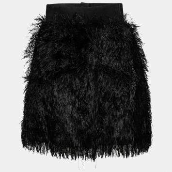Pre Owned Dolce & Gabbana Black Textured Fringed Mini Skirt S