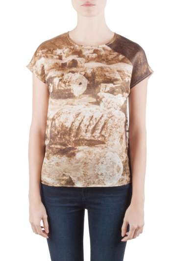 Pre Owned Dolce & Gabbana Sepia Brown Ruins Print Silk Boxy Blouse S