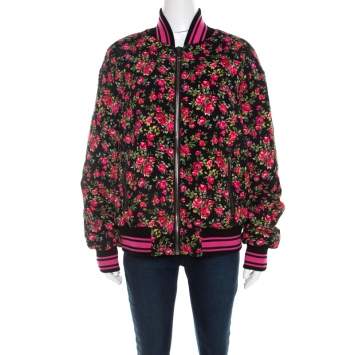 Pre Owned Dolce & Gabbana Pink Crepe Floral Print Oversized Bomber Jacket S