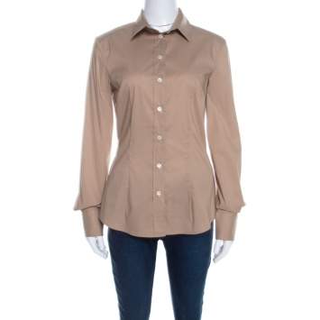 Pre Owned Dolce & Gabbana Brown Cotton Button Front Long Sleeve Shirt M