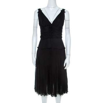 Pre Owned Dolce & Gabbana Black Silk Elasticized Strap Detail Dress M 