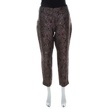 Pre Owned Dolce & Gabbana Burgundy Lurex Floral Silk Jacquard Cropped Pants M