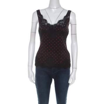 Pre Owned Dolce & Gabbana Black and Red Polka Dot Silk Sleeveless Camisole Top S 
