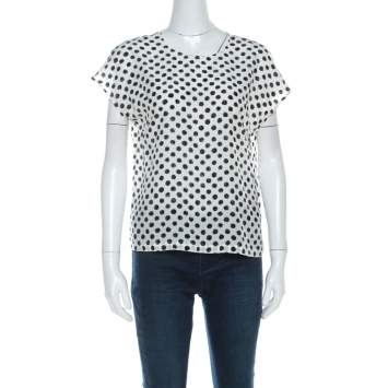 Pre Owned Dolce & Gabbana Monochrome Brushstroke Polka Dot Print Silk Blouse M