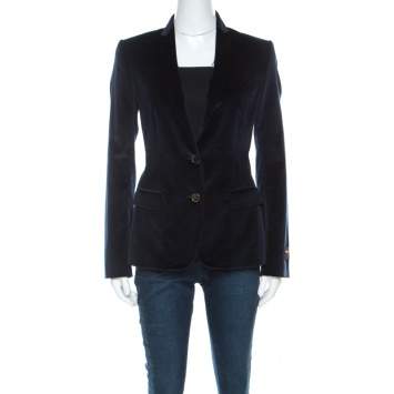 Pre Owned Dolce & Gabbana Navy Blue Velvet Notch Lapel Blazer S