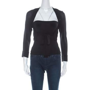 Pre Owned D&G Vintage Black Rib Knit Cropped Wrap Cardigan M
