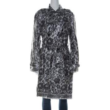 Pre Owned Dolce & Gabbana Grey Coated Silk Floral Lace Pattern Raincoat M 