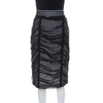 Pre Owned Dolce & Gabbana Black & White Silk Blend Ruched Detail Skirt M