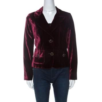 Pre Owned D&G Vintage Maroon Velvet Cropped Classic Tailored Blazer L 