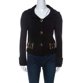 Pre Owned D&G Vintage Black Stretch Knit Oversized Button Detail Cropped Blazer L 
