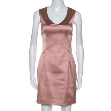 Pre Owned Dolce & Gabbana Rose Pink Satin Sleeveless Sheath Dress M