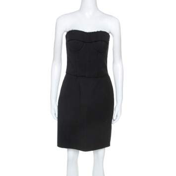 Pre Owned Dolce and Gabbana Black Stretch Knit Bustier Detail Strapless Dress M