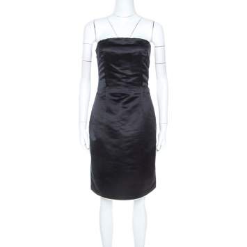 Pre Owned Dolce and Gabbana Black Silk Strapless Short Dress S