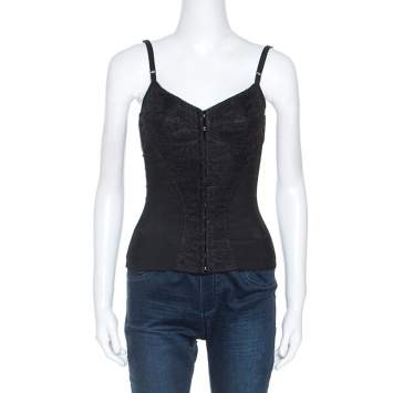 Pre Owned Dolce & Gabbana Black Lace Detail Bustier Top S