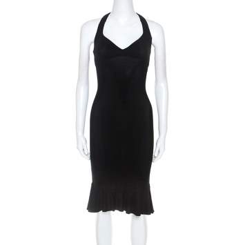Pre Owned Dolce & Gabbana Black Stretch Knit Halterneck Dress S