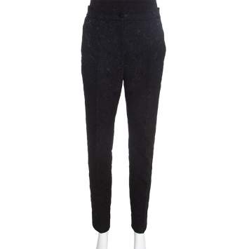 Pre Owned Dolce & Gabbana Black Embossed Jacquard Tapered Trousers M