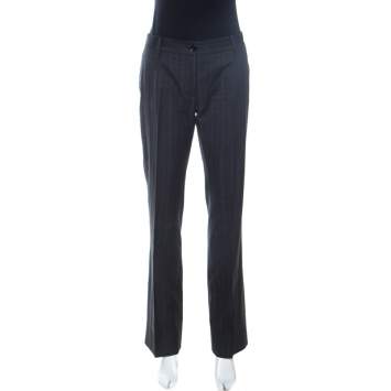 Pre Owned Dolce & Gabbana Charcoal Grey Pinstripe Stretch Cotton Trousers M