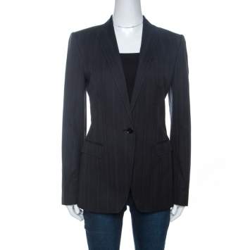 Pre Owned Dolce & Gabbana Black Pinstripe Cotton Single Buttoned Blazer M
